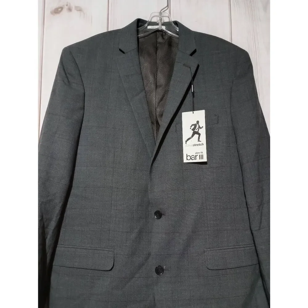 Bar III Blazer Men's 42 Long Gray Wool Blend Stretch‎